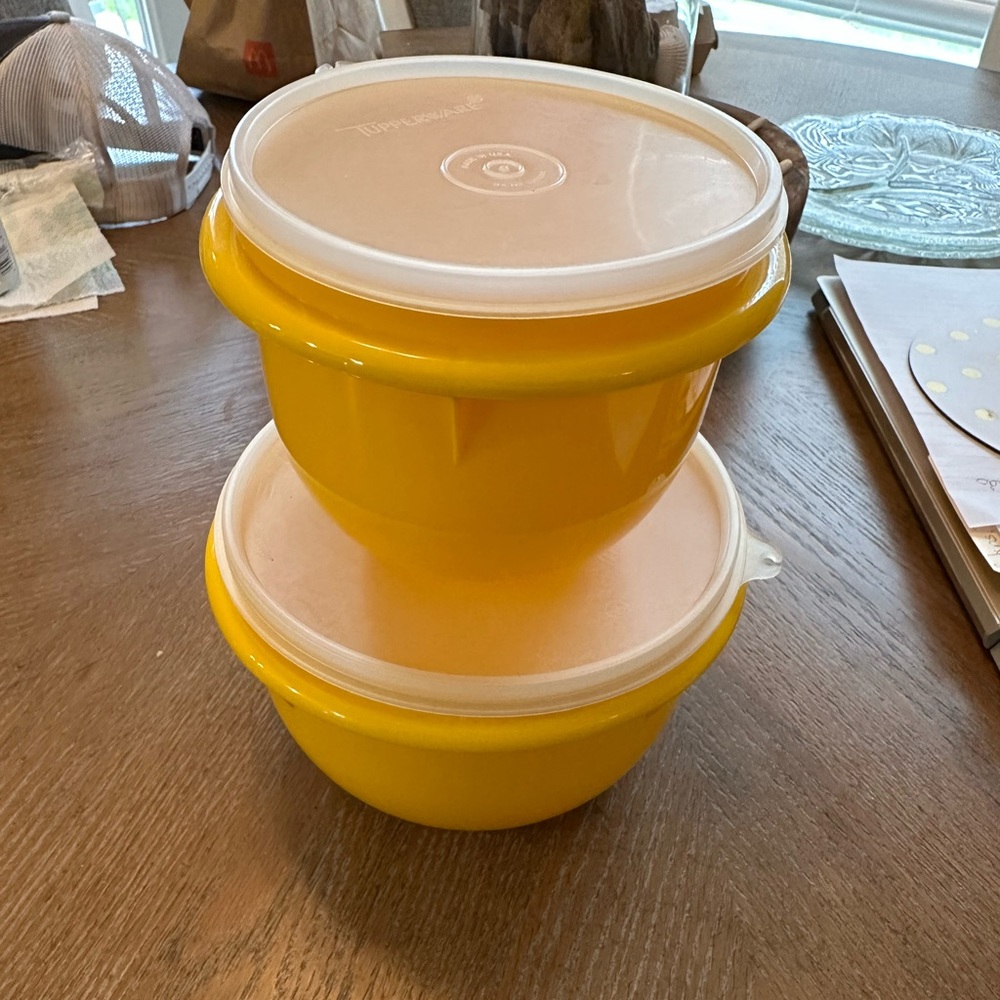 Pristine condition Tupperware yellow 2 piece set.  Lids. Never microwaved in